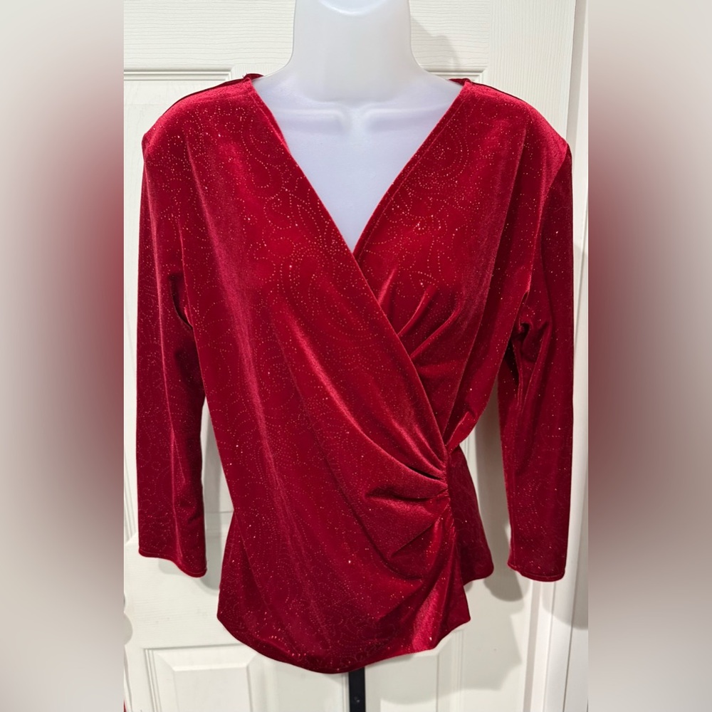 Elegant Sparkling Red R&K Evening Wrap Top